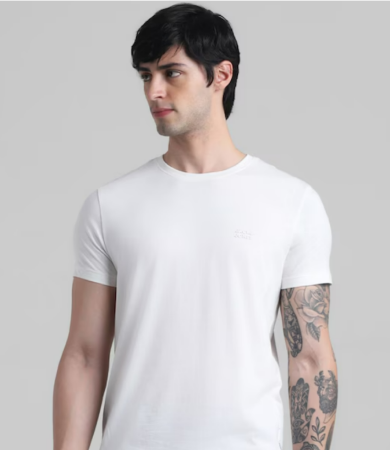 Men Round Neck Pure Cotton T-shirt