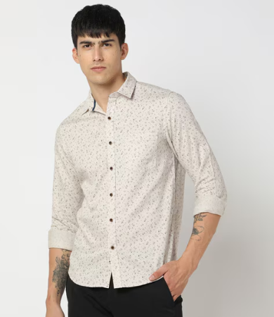 Men Printed Plain Cotton Shirt
