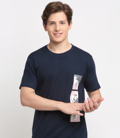 Men Round Neck Pure Cotton T-shirt